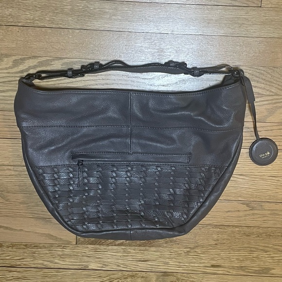 THE SAK COLLECTIVE Gray Soft Leather Braided Woven Shoulder Hobo Bag - Picture 1 of 11